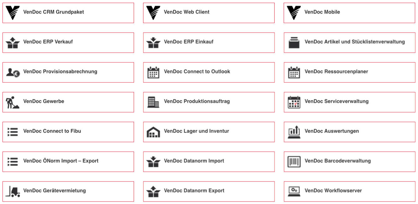 VenDoc Modulauswahl 1